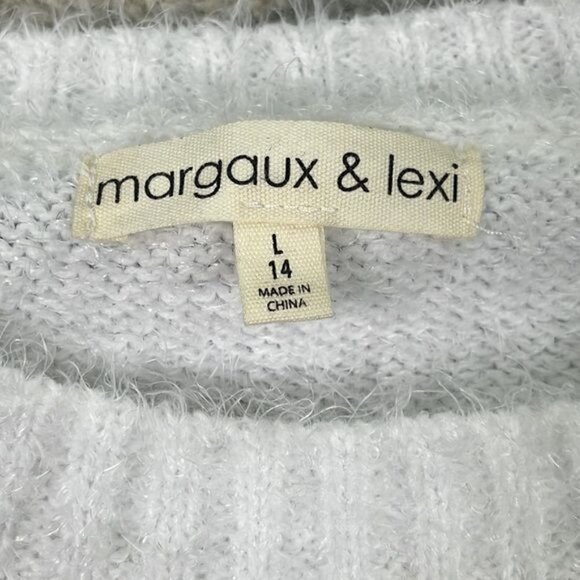 New Margaux and Lexi Sequin Unicorn Eyelash Sweater Christmas Soft White Pink L - Picture 6 of 12